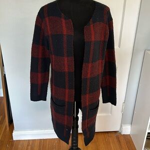 Navy and red long sleeve cardigan